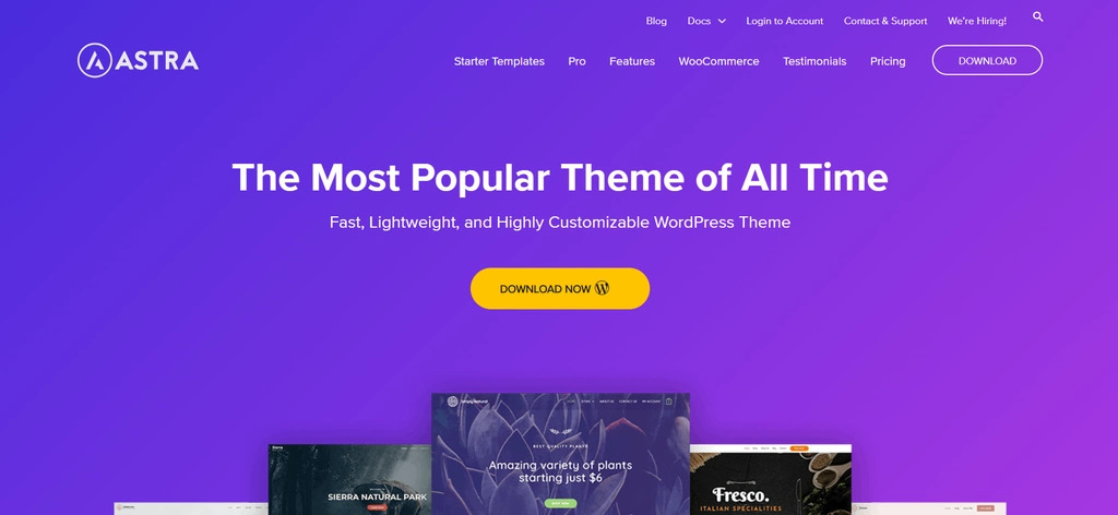 Astra homepage, a free WordPress plugin