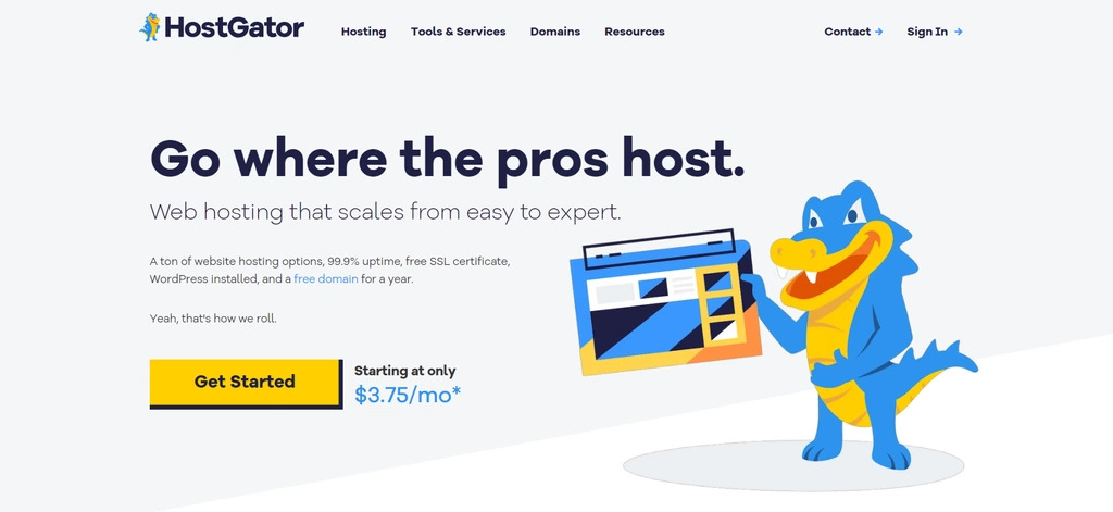 HostGator homepage, a hosting provider that affiliate marketers can use for free