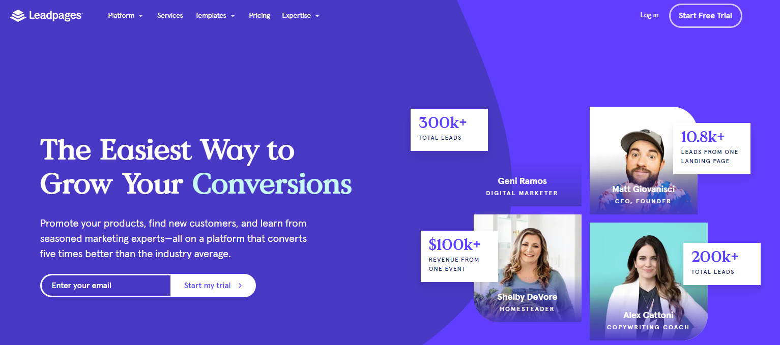 Leadpages, a drag-and-drop landing page builder