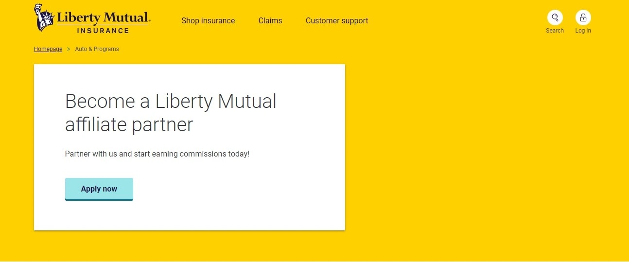 Liberty Mutual affiliate program page