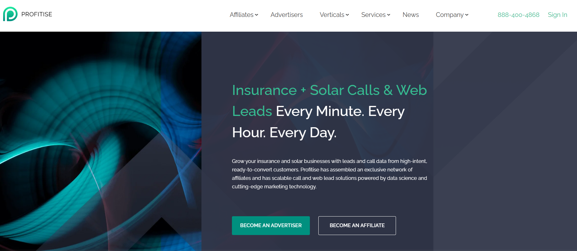 Profitise homepage, a pay-per-lead affiliate network with an auto insurance program for affiliates