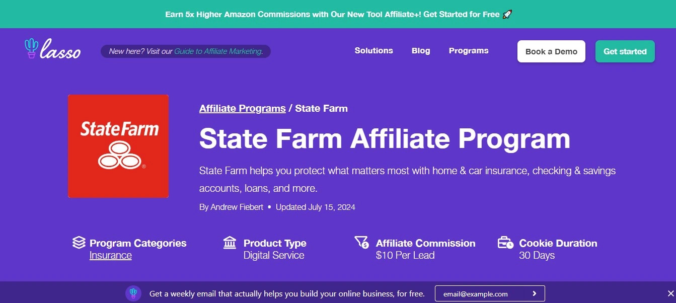 State Farm affiliate program page on GetLasso