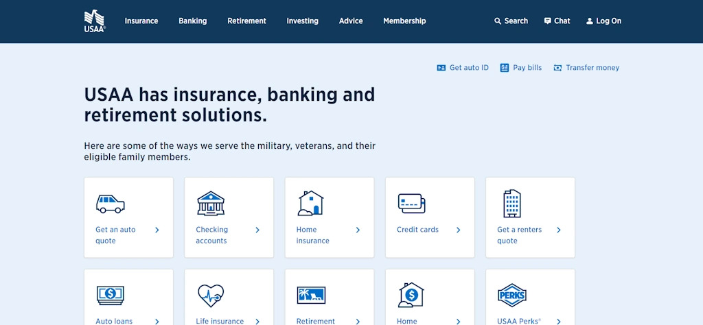 USAA homepage, an insurance and banking company that runs a health insurance affiliate program