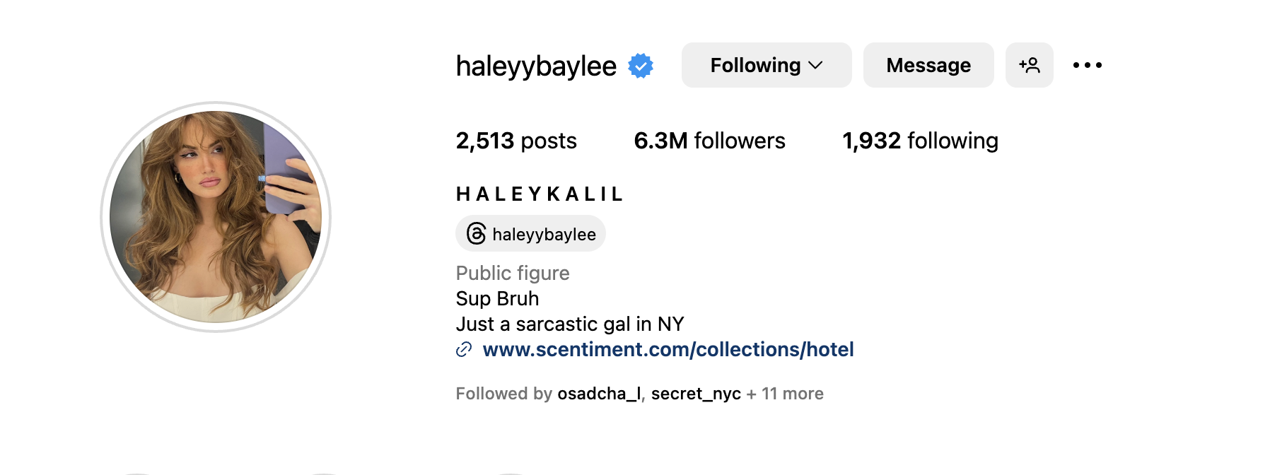 Haley Kalil promoting an affiliate link on Instagram in bio