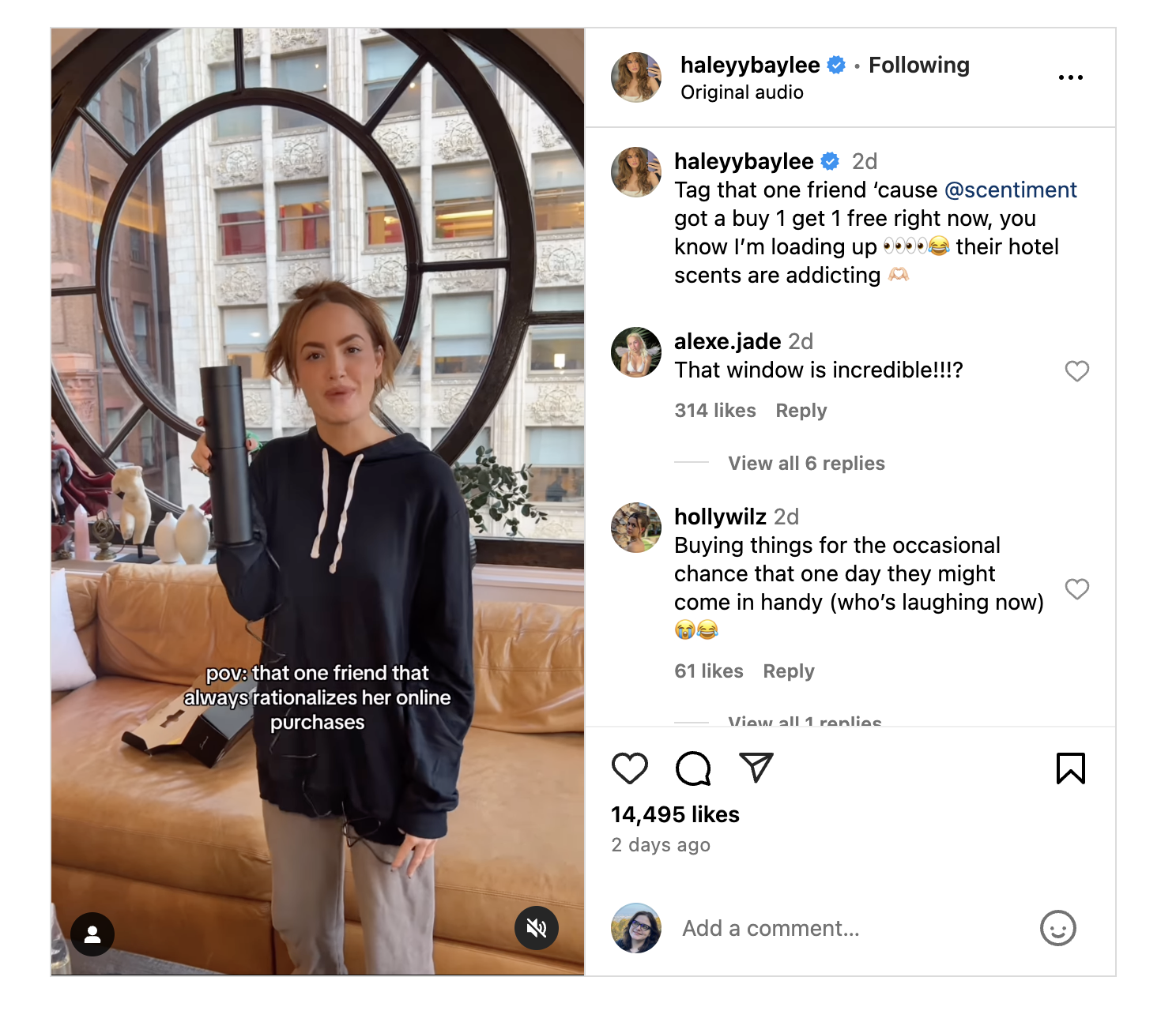 Haley Kalil advertising a product on Instagram