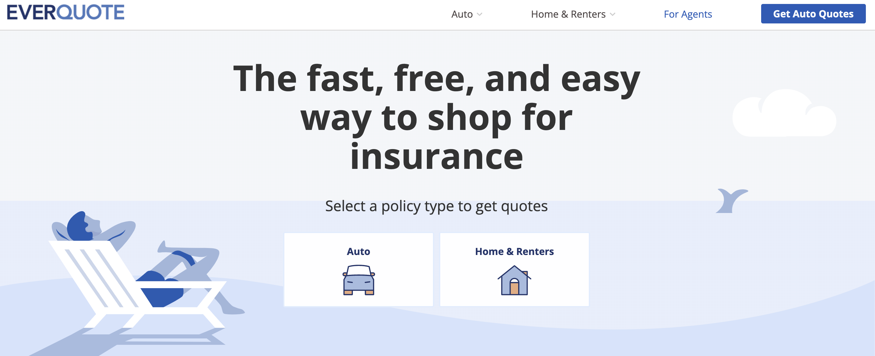 The main page of Everquote insurance comparison website