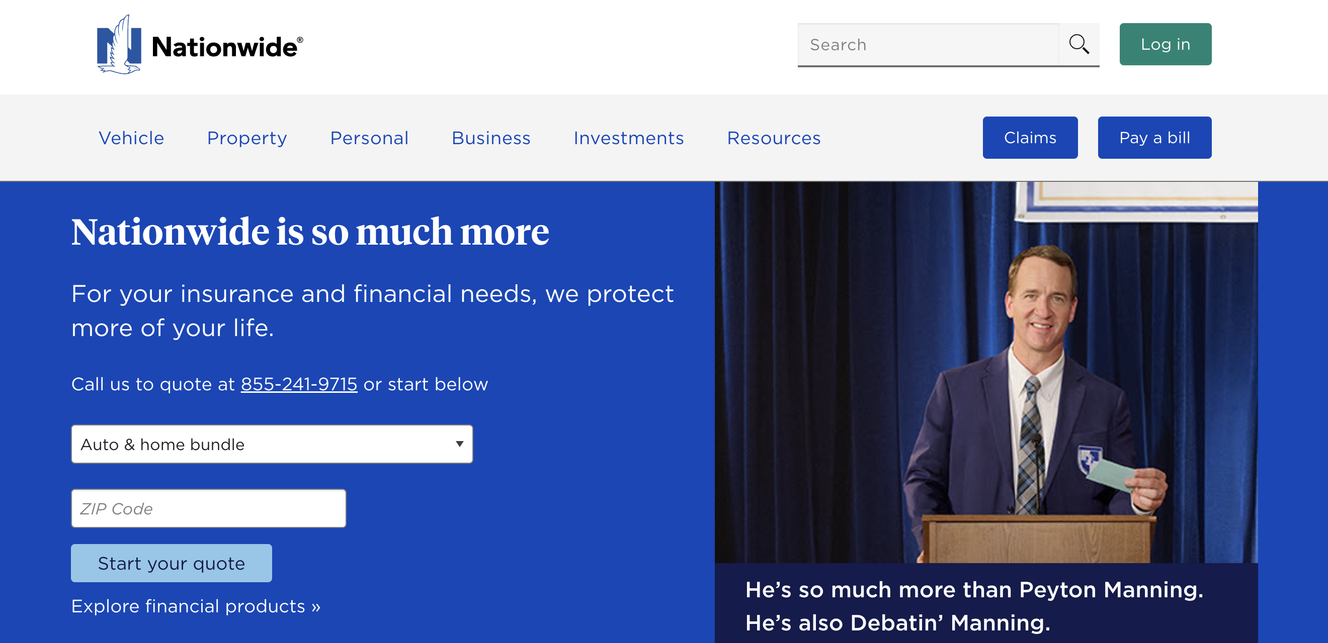 Nationwide homepage, a home insurance affiliate website