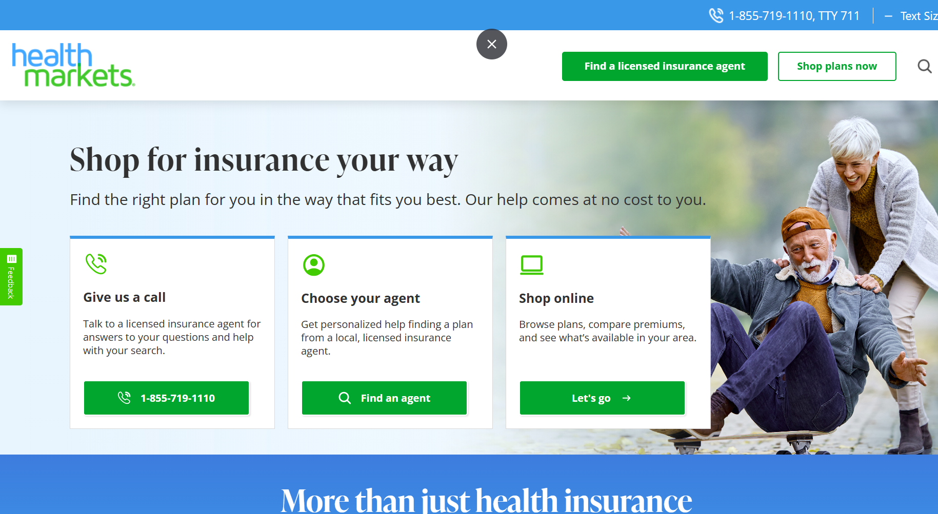 HealthMarkets homepage, a health insurance affiliate marketing website