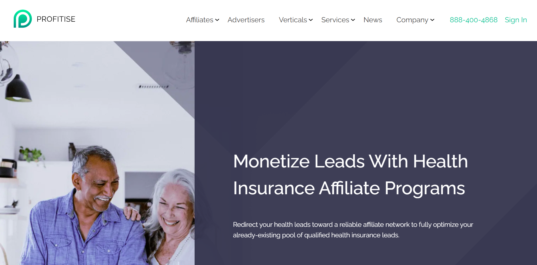 Profitise homepage, an insurance and solar affiliate marketing network