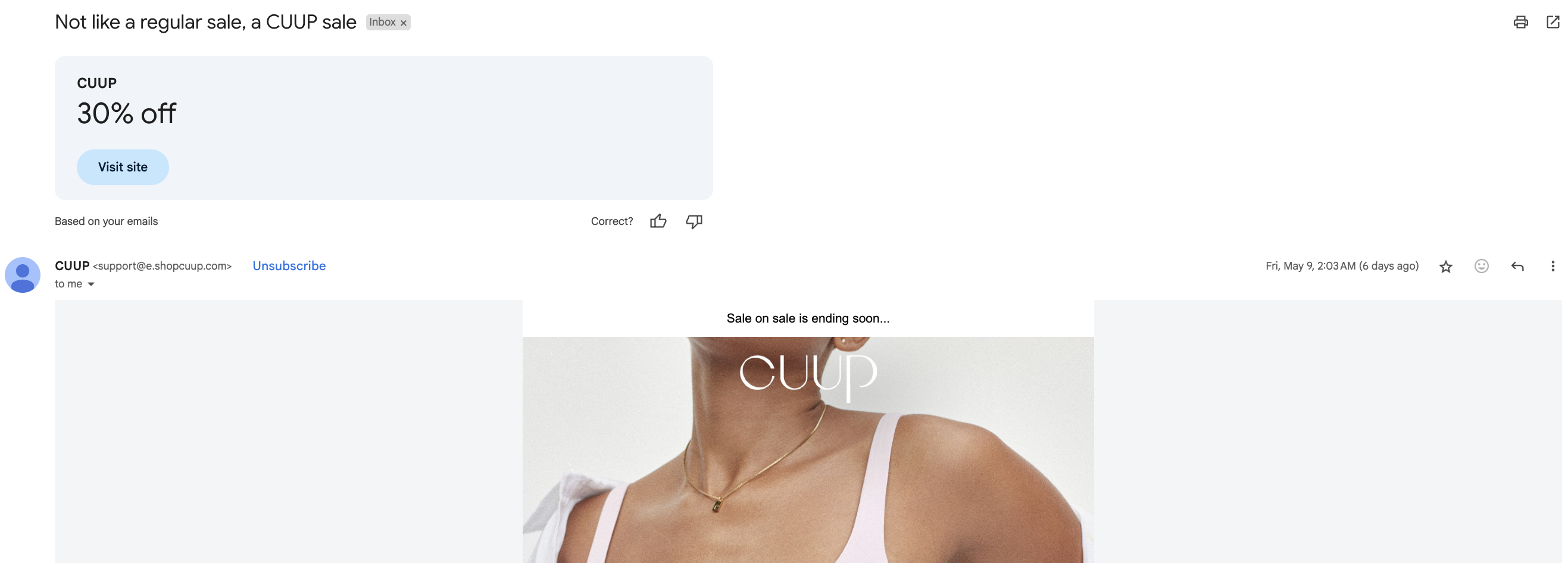 Example of a promotional email