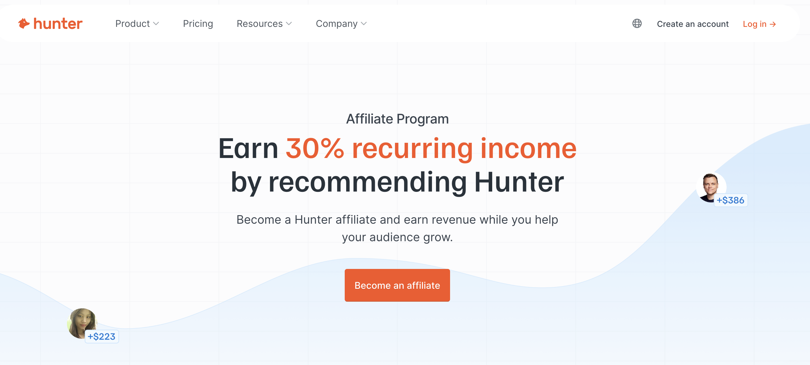 Hunter SEO affiliate marketing program page
