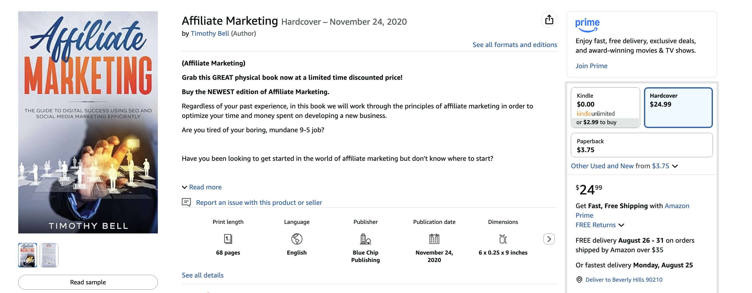 Screenshot of Amazon's page of Affiliate Marketing book