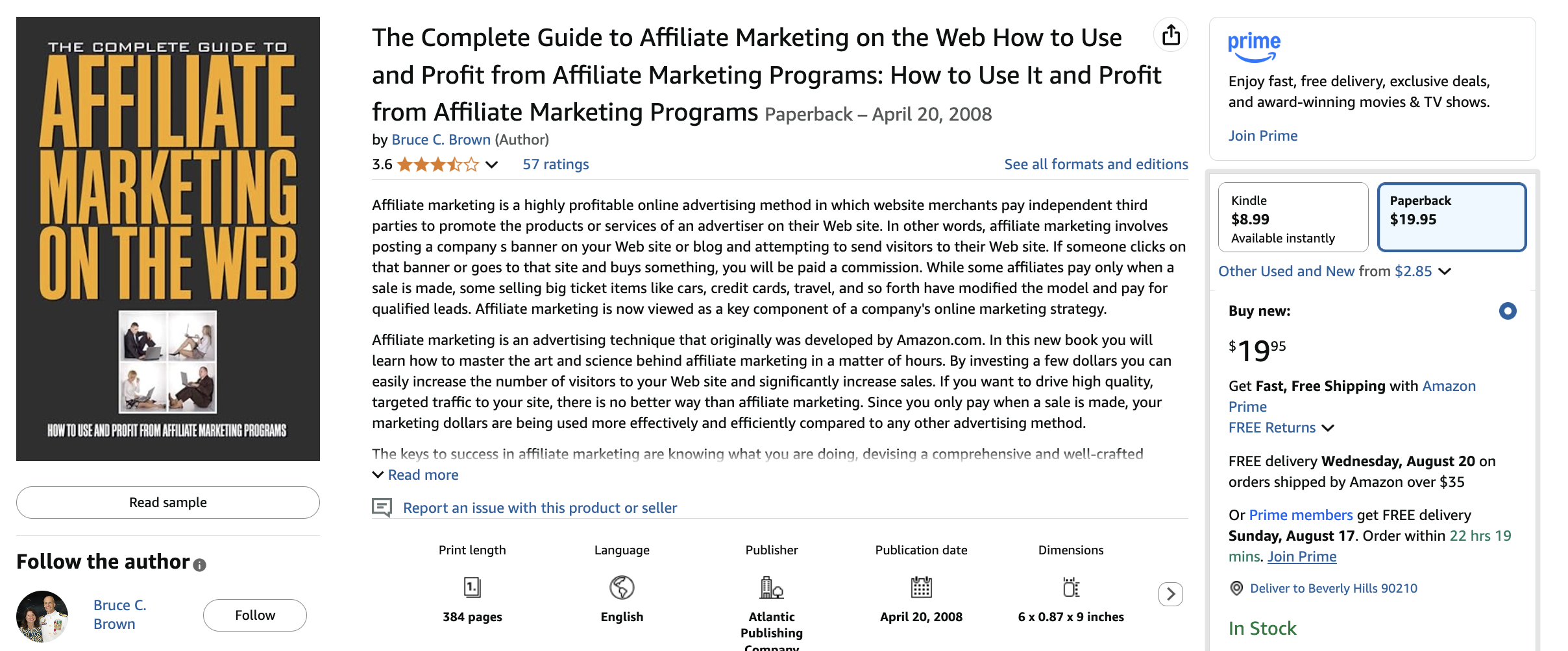 Screenshot of Amazon's page of The Complete Guide to Affiliate Marketing on the Web book
