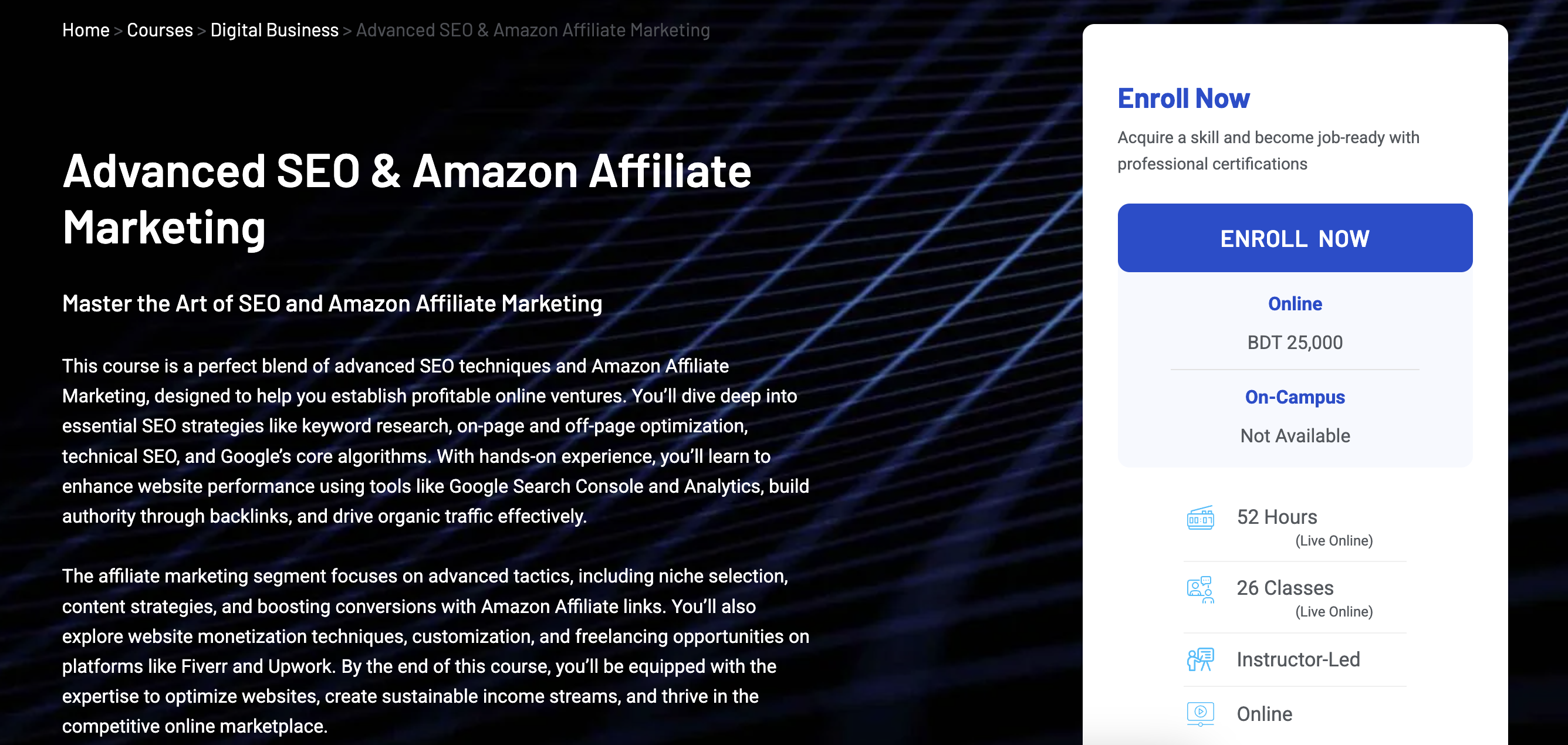 Screenshot of CodersTrust's Advanced SEO & Amazon Affiliate Marketing course