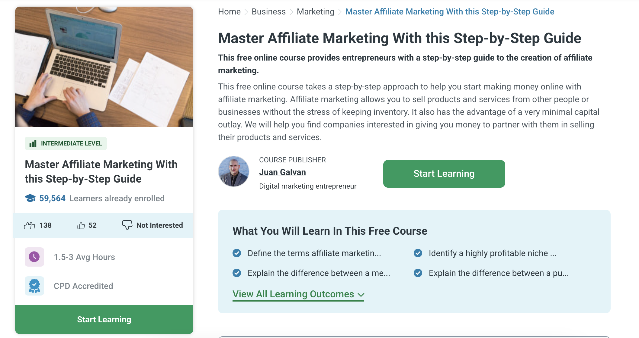 Screenshot of Alison's Master Affiliate Marketing With this Step-by-Step Guide course