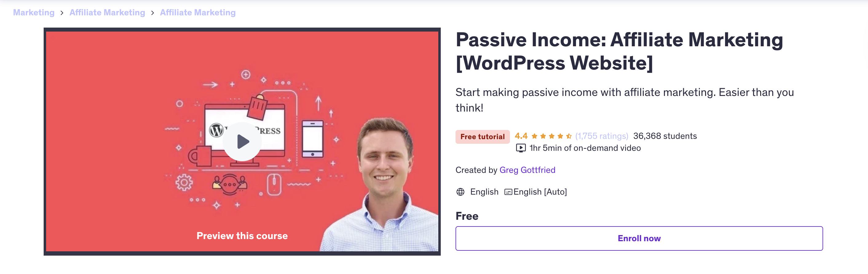 Screenshot of Udemy's Passive Income: Affiliate Marketing course