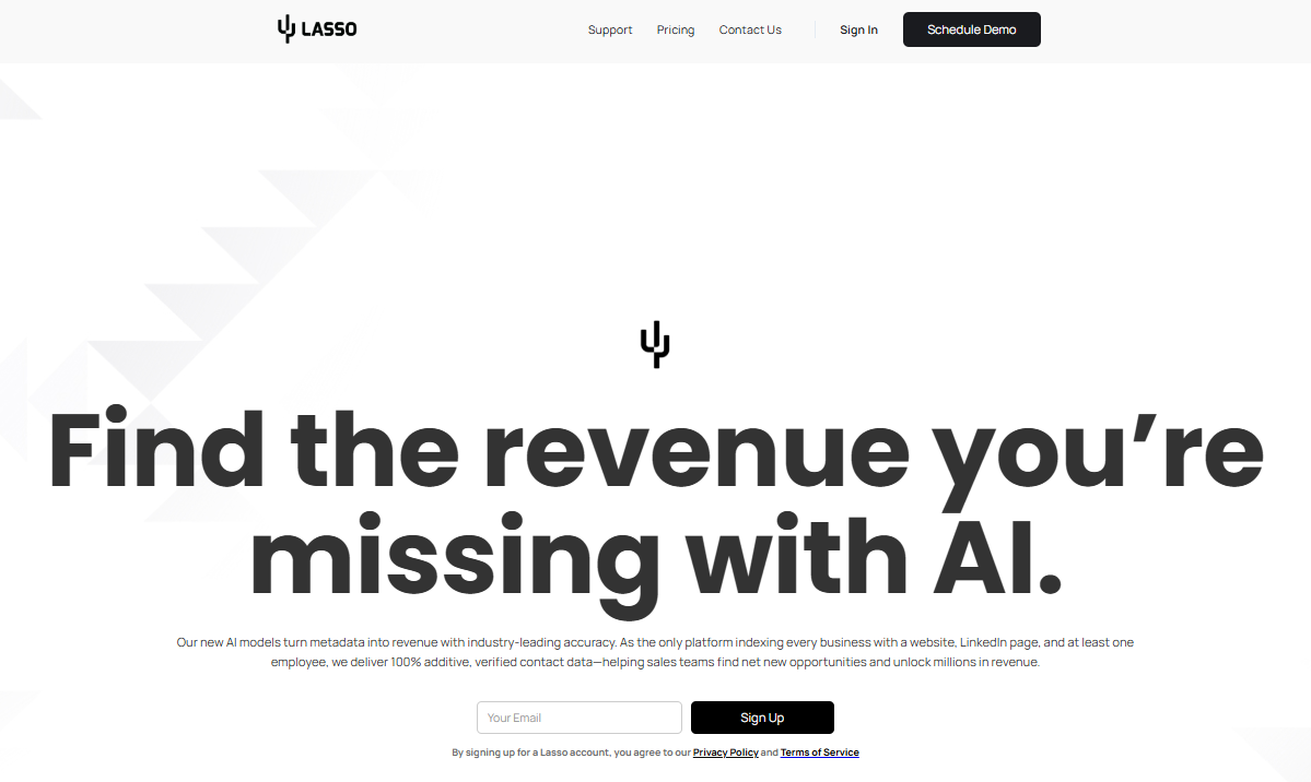 Lasso landing page, where you can schedule a demo or sign up