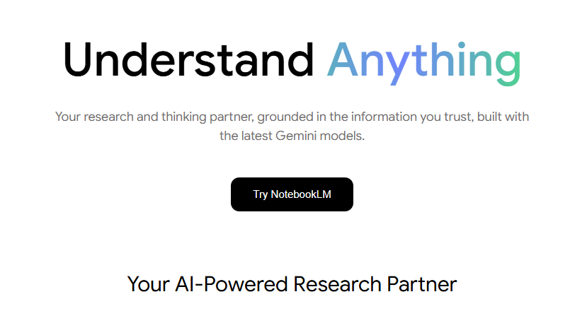 NotebookLM landing page that offers you to try the solution