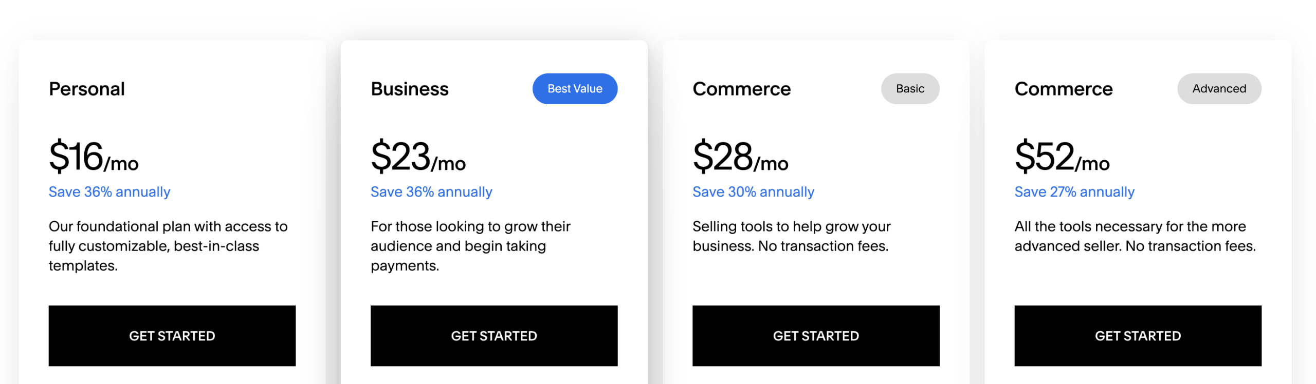 Squarespace pricing page