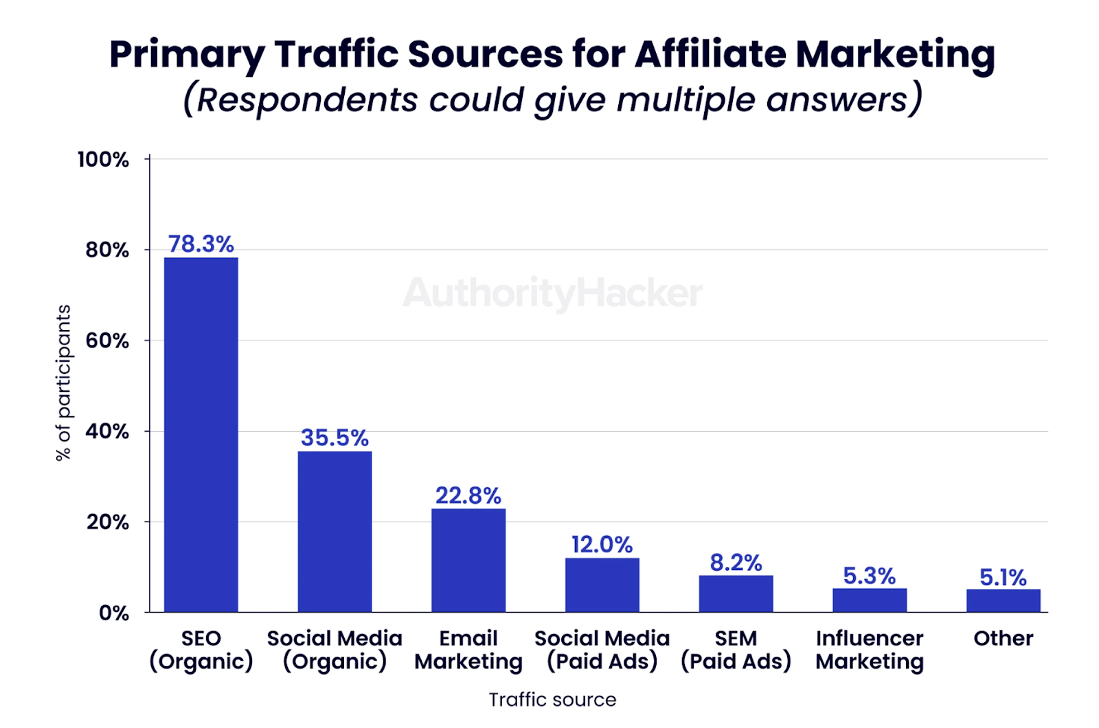 A bar chart showing the main traffic sources for affiliate marketing in percentages.
