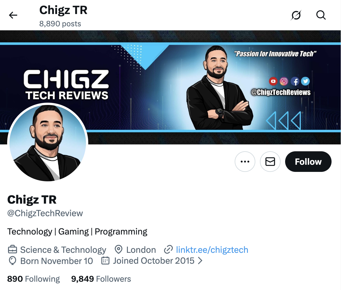 Screenshot of Chigz Tech Reviews page on X