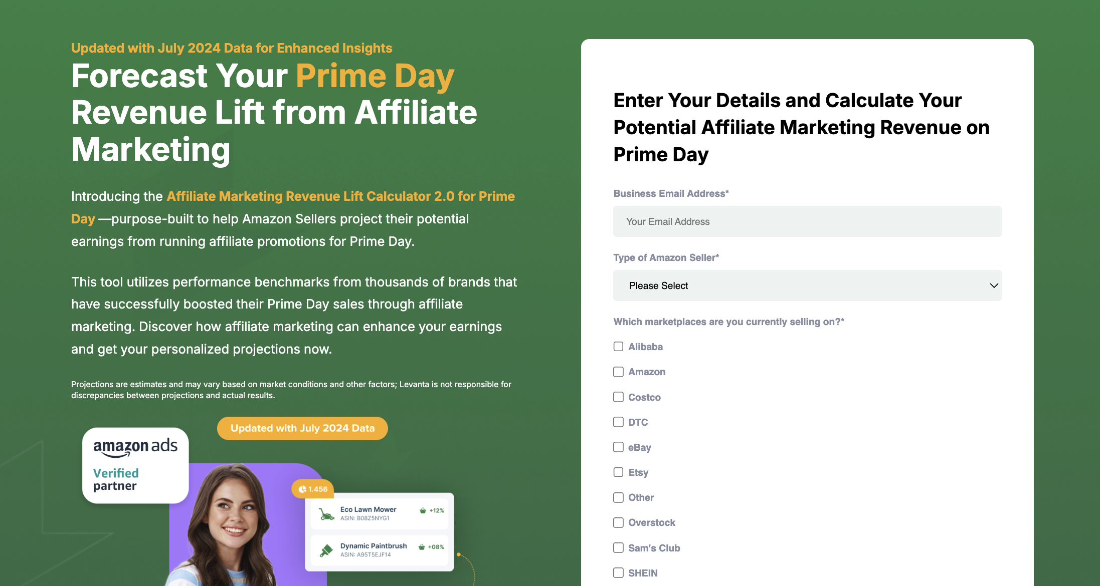 The screenshot of Levanta affiliate marketing calculator
