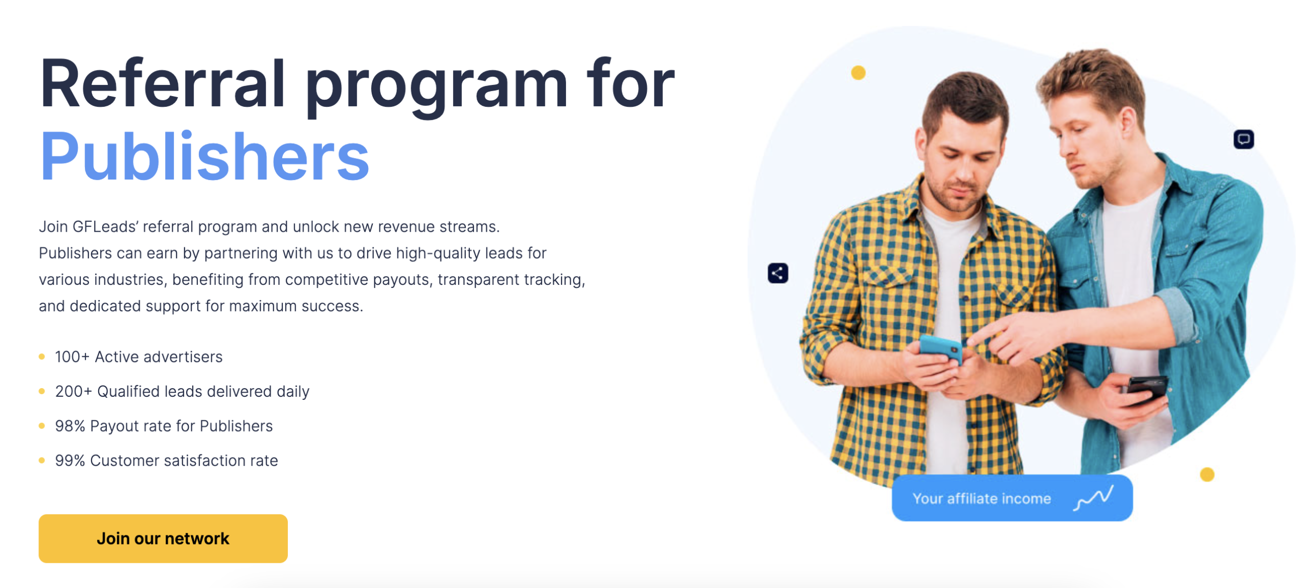 Main page of GFLeads referral program